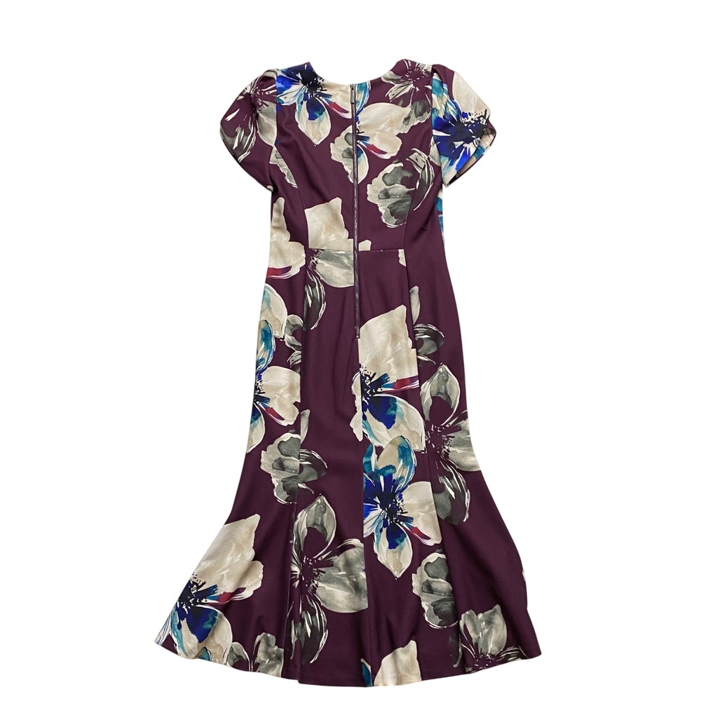 Calvin Klein $134 Plum Floral Petal Sleeve Midi Dress CD8CG1TC Size 6 NWT - Picture 4 of 8